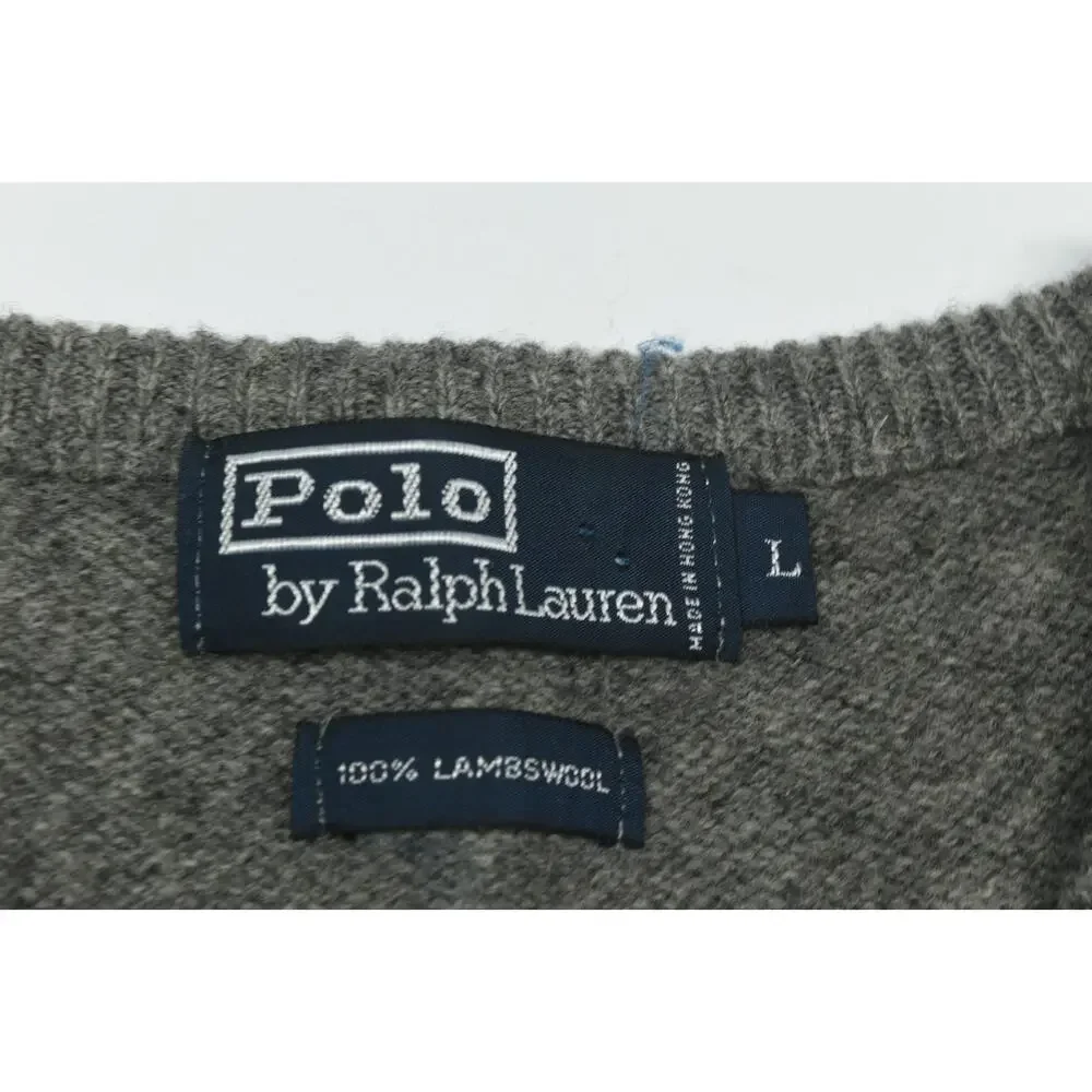 Vintage Polo Ralph Lauren Sweater Vest Mens Large Gray V-Neck Wool Pullover